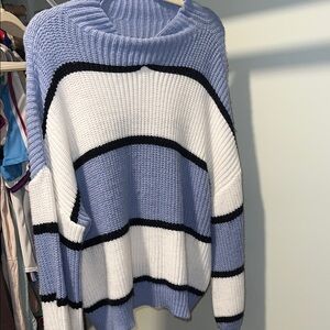 SHEIN Blue and White Striped Turtleneck Sweater
